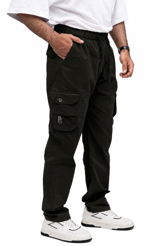 KRAZY™ CARGO-2 Men's Cargo Pant – Pure Cotton Fabric | Relaxed Cargo Fit Pant (Matte Black)