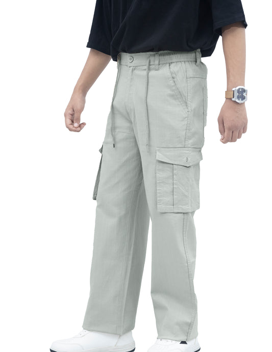 KRAZY™ BAGGY Men's Linen Blend Cargo Pants – 6 Pocket Baggy Fit Trouser (Mint Grey)