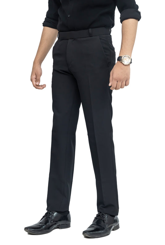 KRAZY™ SF-9 Men's Formal Trouser – Polyester Spandex/Lycra Fabric | Classic Formal Fit Pant (Midnight Black)