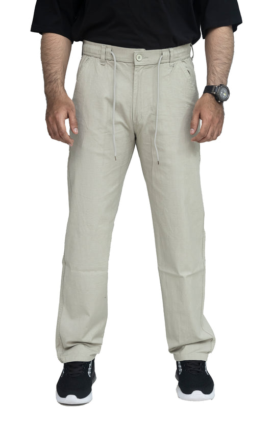 KRAZY™ BAGGY-7 Men's Baggy Trouser – Textured Linen Fabric | Relaxed Baggy Fit Pant (Sage Beige)
