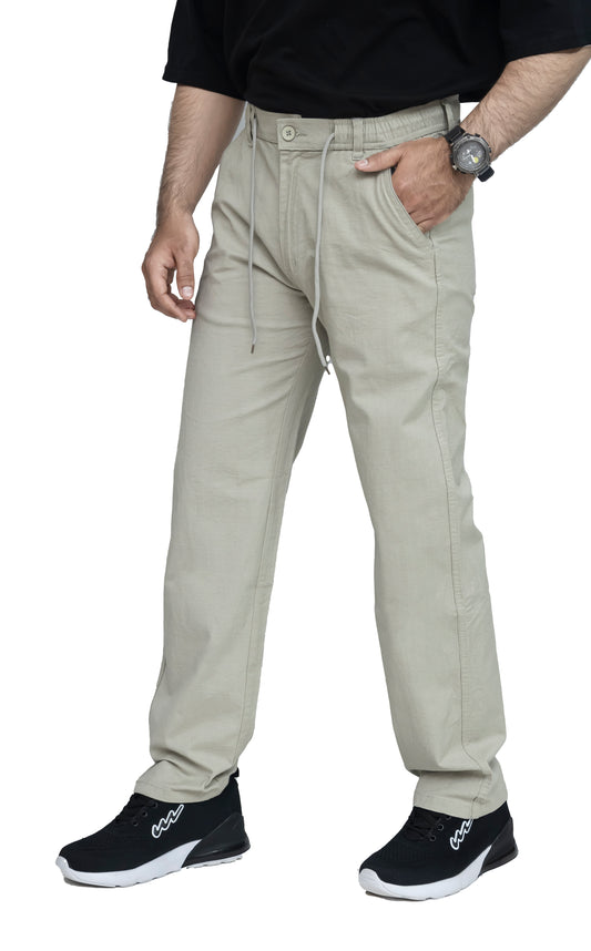 KRAZY™ BAGGY-7 Men's Baggy Trouser – Textured Linen Fabric | Relaxed Baggy Fit Pant (Sage Beige)