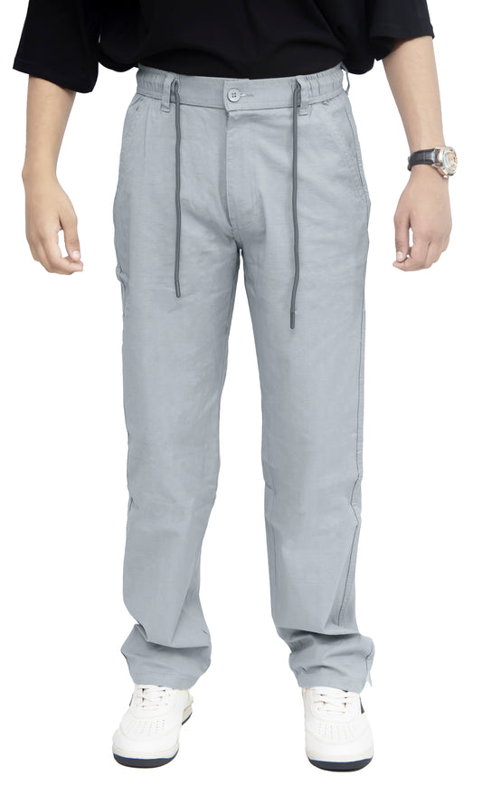 KRAZY™ BAGGY Men's Linen Blend Cargo Pants – 6 Pocket Baggy Fit Trouser (Ice Blue)