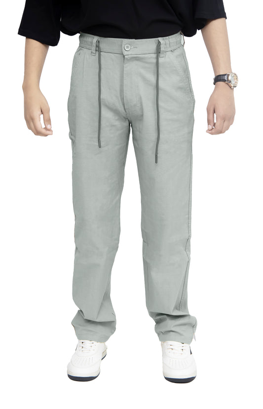 KRAZY™ BAGGY Men's Linen Blend Cargo Pants – 6 Pocket Baggy Fit Trouser (Mint Grey)