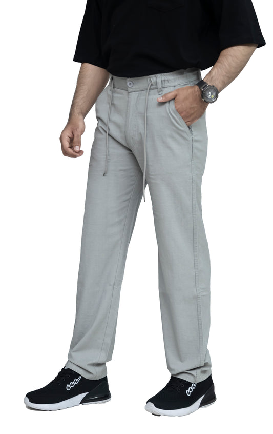 KRAZY™ BAGGY-7 Men's Textured Linen Baggy Trouser – Ice Grey