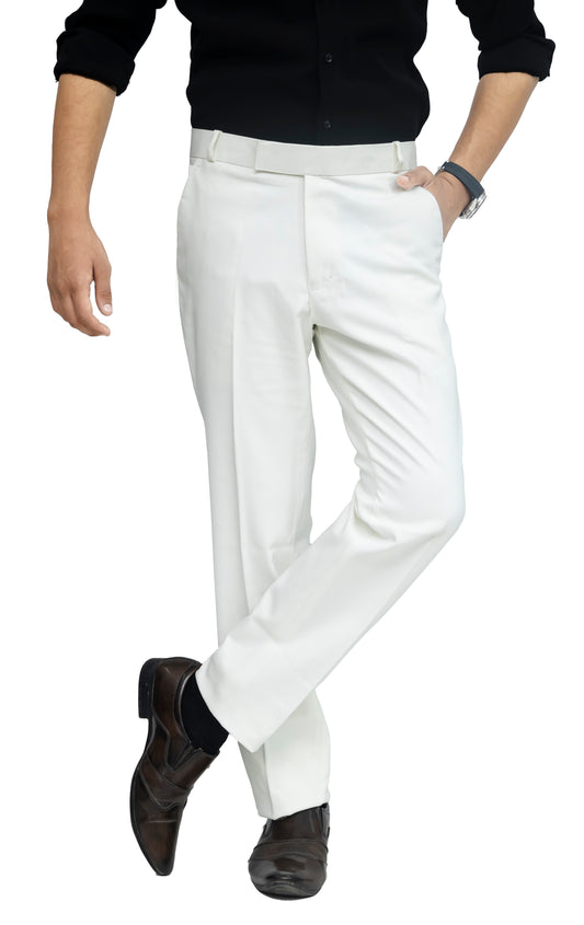 KRAZY™ SF-1 Men's Formal Trouser – Pure Cotton Fabric | Classic Formal Fit Pant (White)