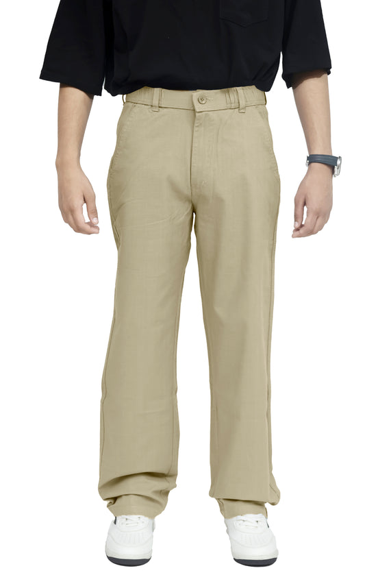 KRAZY™ BAGGY-4 Men's Linen Blend Baggy Fit Trouser – Khaki Beige