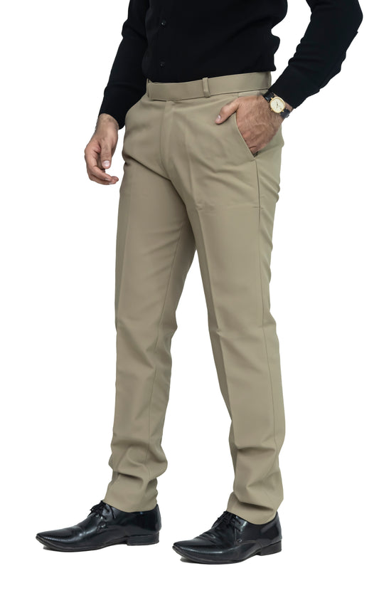 KRAZY™ SF-1 Men's Formal Trouser – Pure Cotton Fabric | Classic Formal Fit Pant (Khaki)