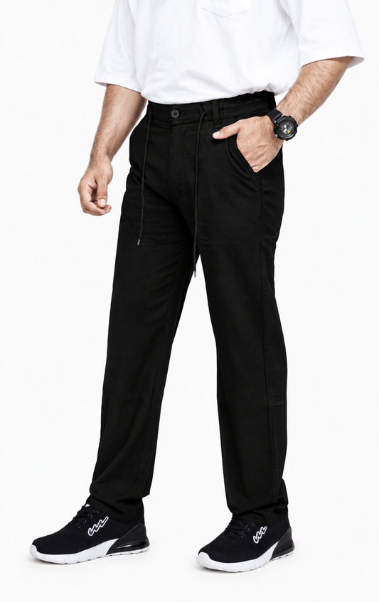 KRAZY™ BAGGY-7 Men's Textured Linen Baggy Trouser – Jet Black