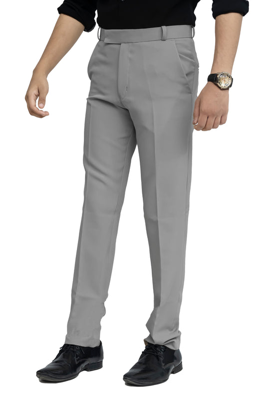 KRAZY™ SF-9 Men's Formal Trouser – Polyester Spandex/Lycra Fabric | Classic Formal Fit Pant (Light Grey)