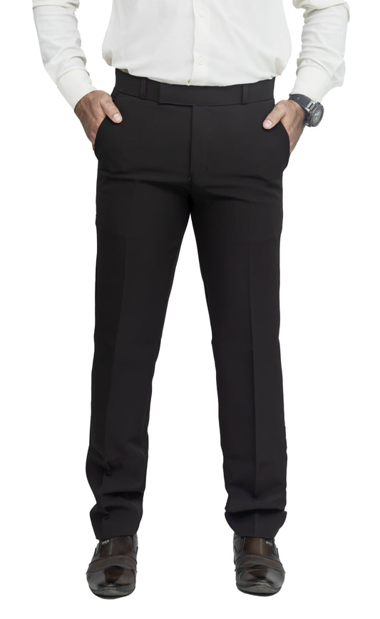 KRAZY™ SF-9 Men's Formal Trouser – Polyester Spandex/Lycra Fabric | Classic Formal Fit Pant (Jet Black)