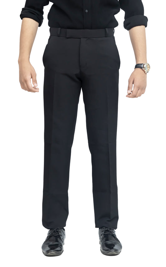 KRAZY™ SF-9 Men's Formal Trouser – Polyester Spandex/Lycra Fabric | Classic Formal Fit Pant (Midnight Black)