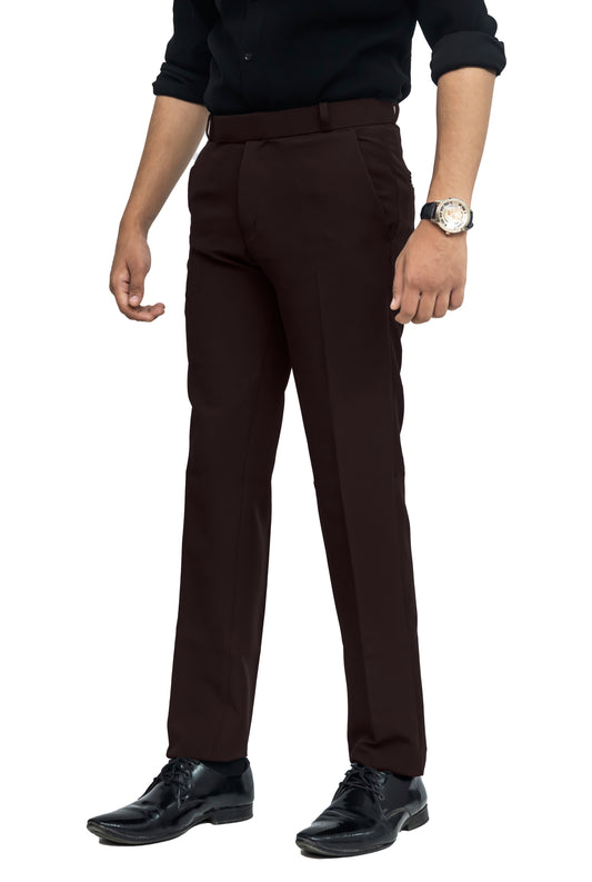 KRAZY™ SF-9 Men's Formal Trouser – Polyester Spandex/Lycra Fabric | Classic Formal Fit Pant (Coffee Brown)