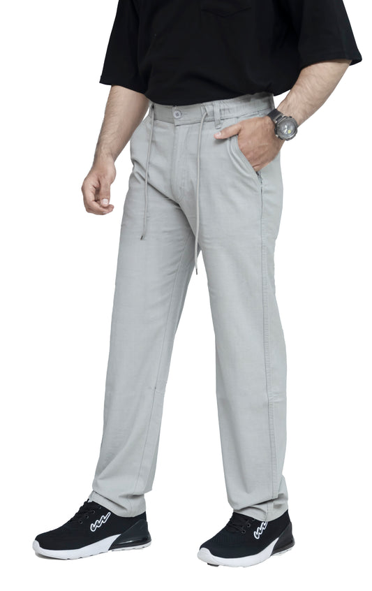 KRAZY™ BAGGY-7 Men's Textured Linen Baggy Trouser – Mist Grey