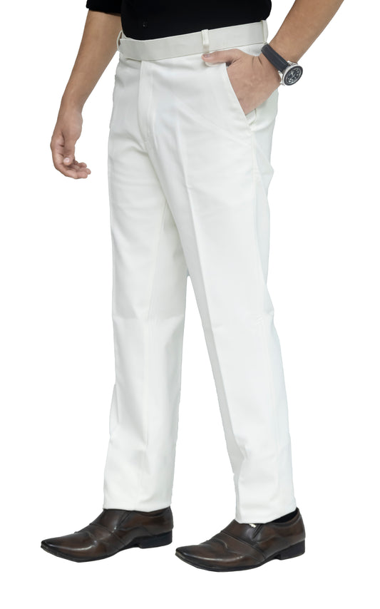 KRAZY™ SF-1 Men's Formal Trouser – Pure Cotton Fabric | Classic Formal Fit Pant (White)