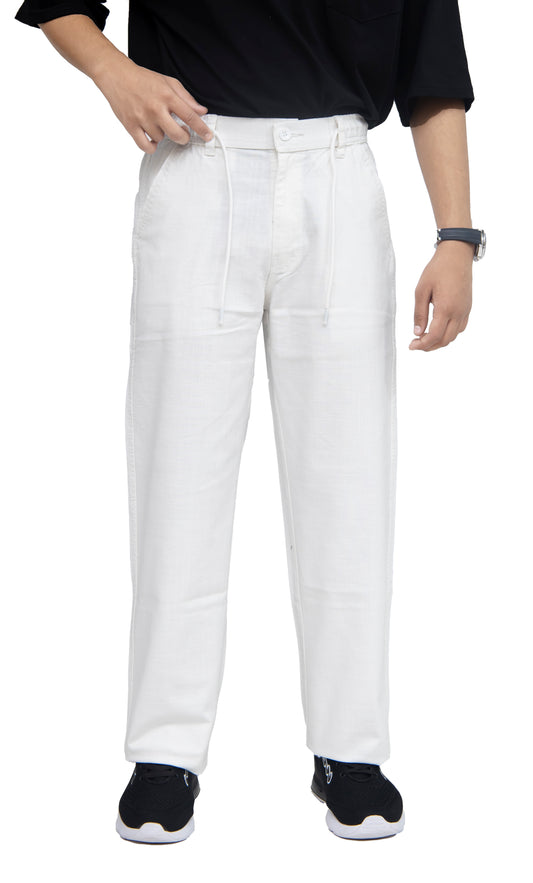 KRAZY™ BAGGY-4 Men's Linen Blend Baggy Fit Trouser – Pure White