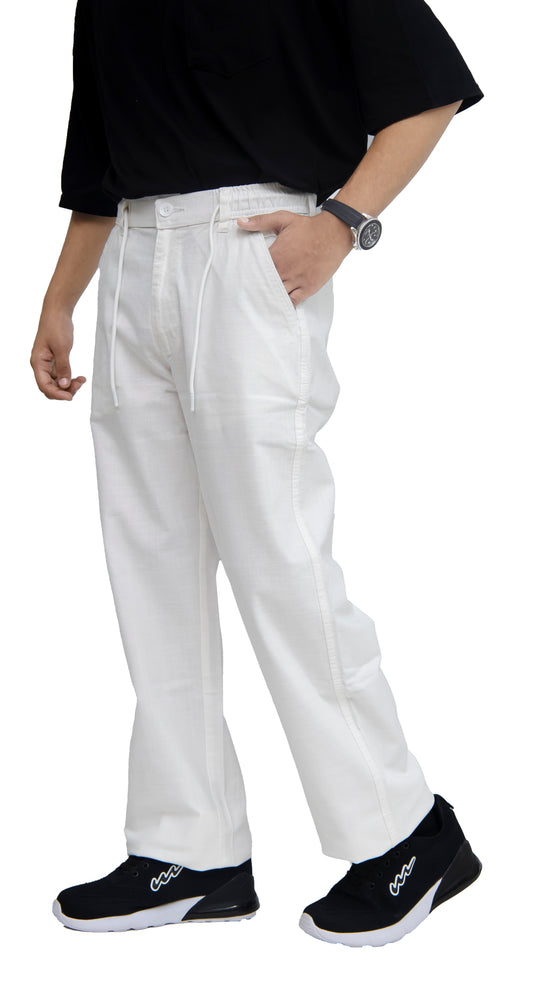 KRAZY™ BAGGY-4 Men's Linen Blend Baggy Fit Trouser – Pure White