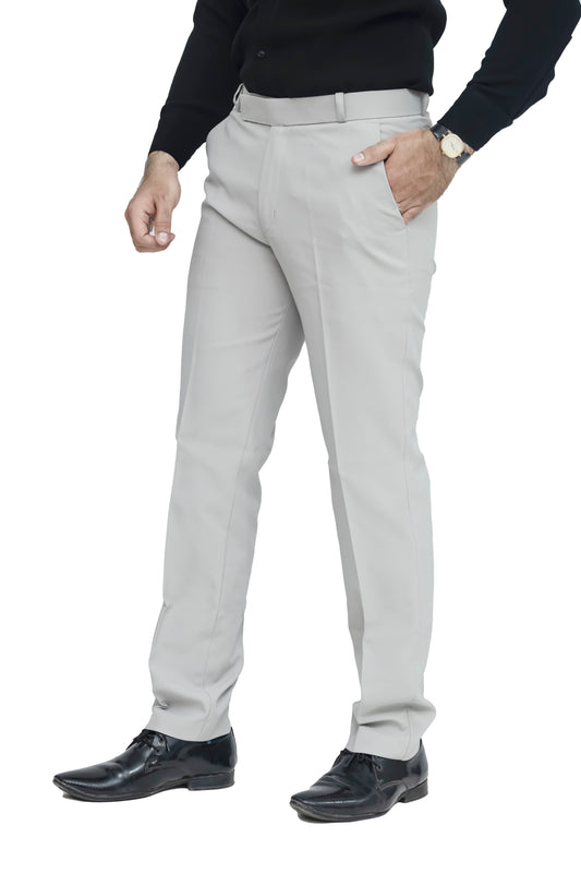 KRAZY™ SF-1 Men's Formal Trouser – Pure Cotton Fabric | Classic Formal Fit Pant (Light Grey)