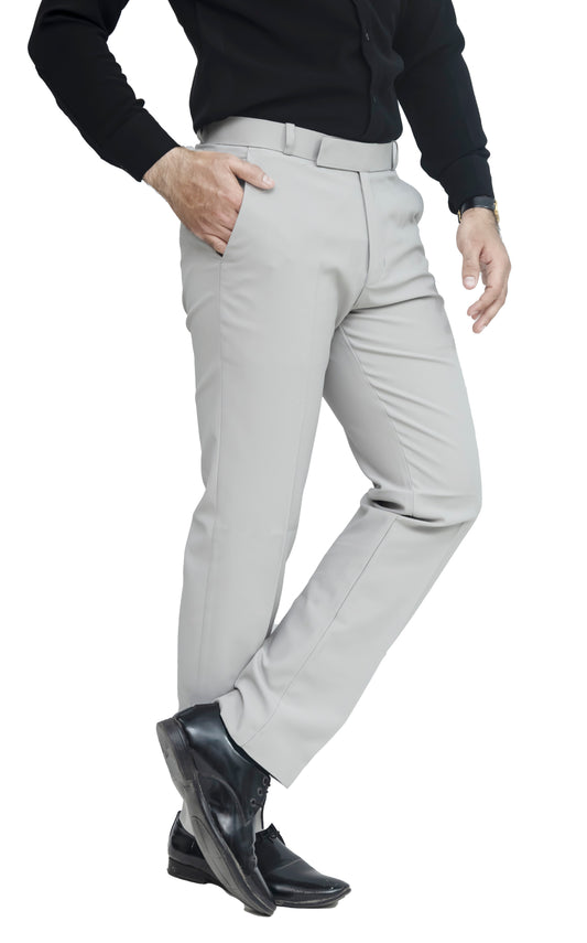 KRAZY™ SF-1 Men's Formal Trouser – Pure Cotton Fabric | Classic Formal Fit Pant (Light Grey)