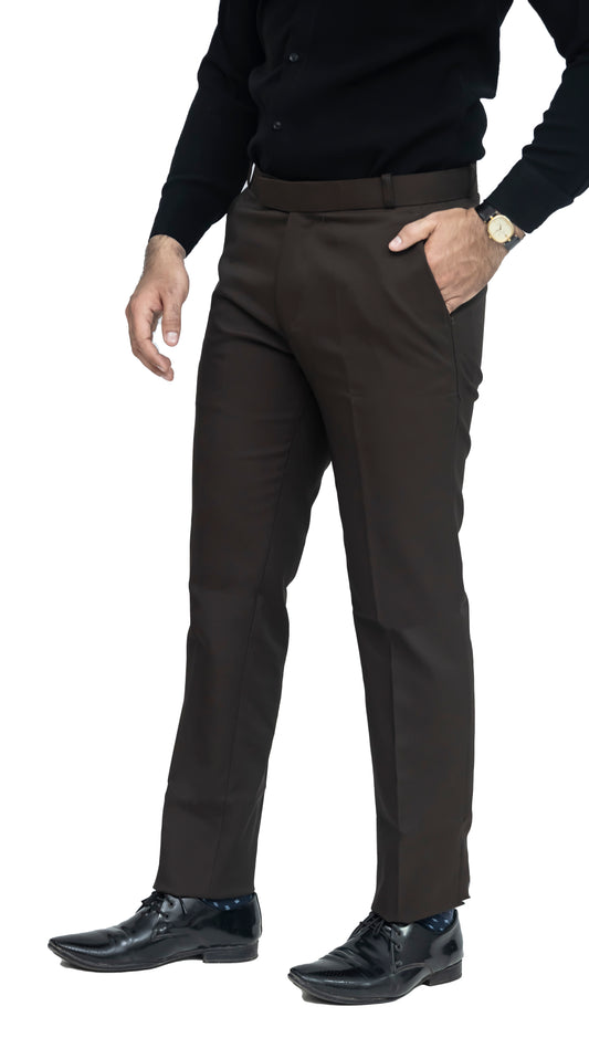 KRAZY™ SF-1 Men's Formal Trouser – Pure Cotton Fabric | Classic Formal Fit Pant (Dark Brown)