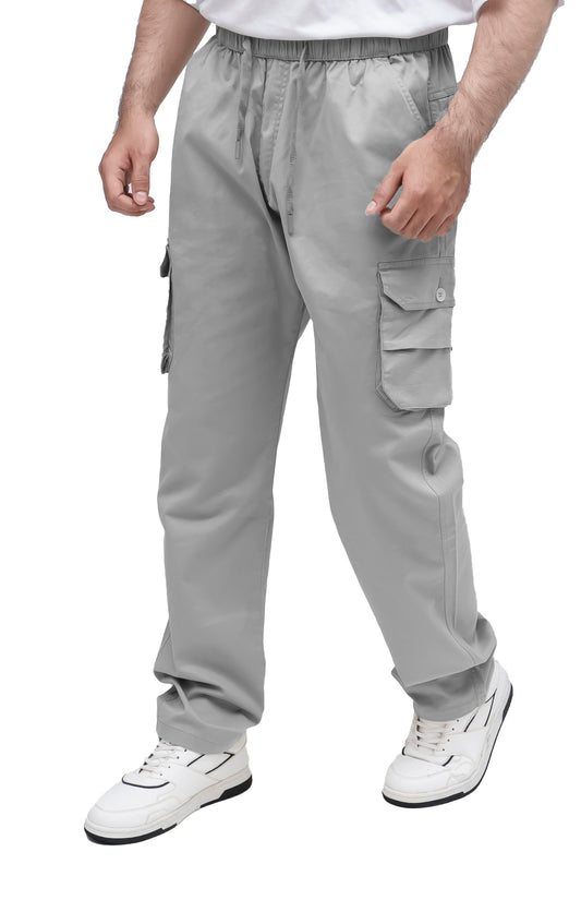 KRAZY™ CARGO-2 Men's Cargo Pant – Pure Cotton Fabric | Relaxed Cargo Fit Pant (Light Grey)